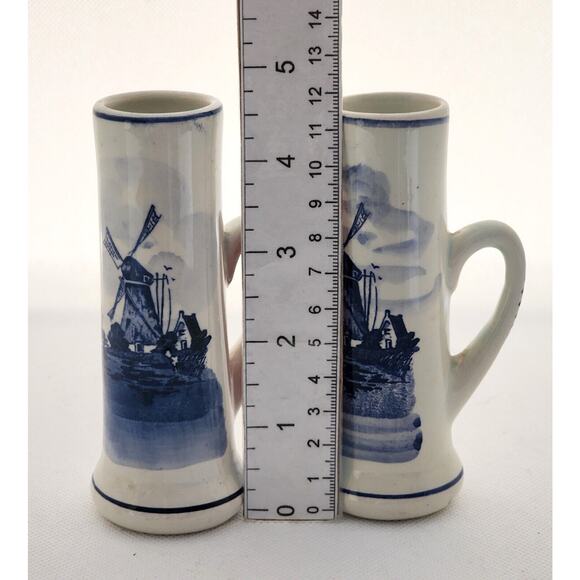 DELFTS HOLLAND-Shot Glasses-Blue White-Windmill-Handles-Set of 2 - Picture 7 of 9